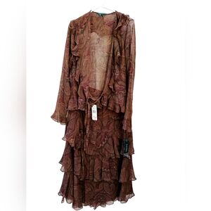 Lauren Ralph Lauren Brown Paisley Maxi Skirt